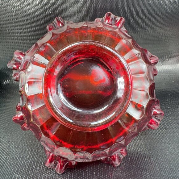 Fenton Ruby Red Glass Basket Bowl Ruffled Edge Amberina Vintage Decor - Picture 8 of 16